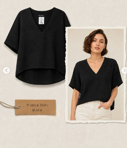 Black V-Neck Top for Women