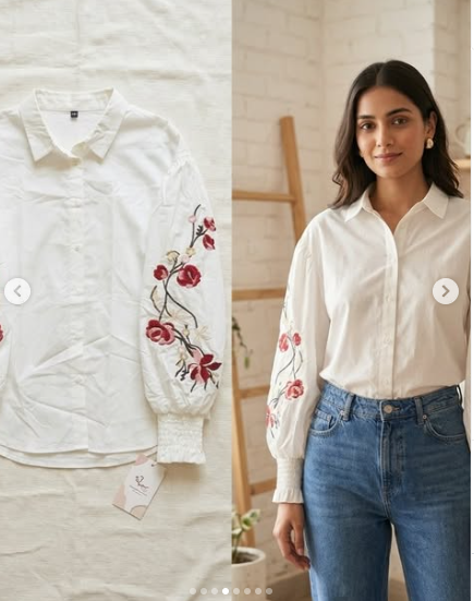 Embroidered White Cotton Blouse for Women